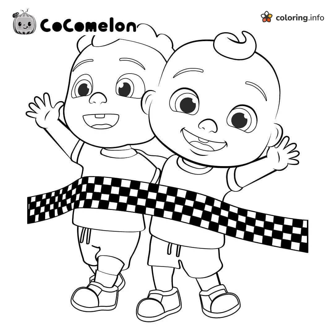 Finish Line Fun With JJ and Cody, CoComelon coloring sheet Finish Line Fun With JJ and Cody, CoComelon coloring sheet