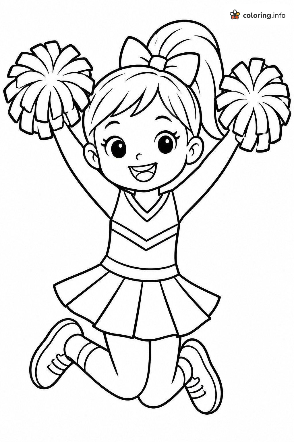 Mid-Jump Cheerleading Girl With a Ponytail Bow coloring page Mid-Jump Cheerleading Girl With a Ponytail Bow coloring page