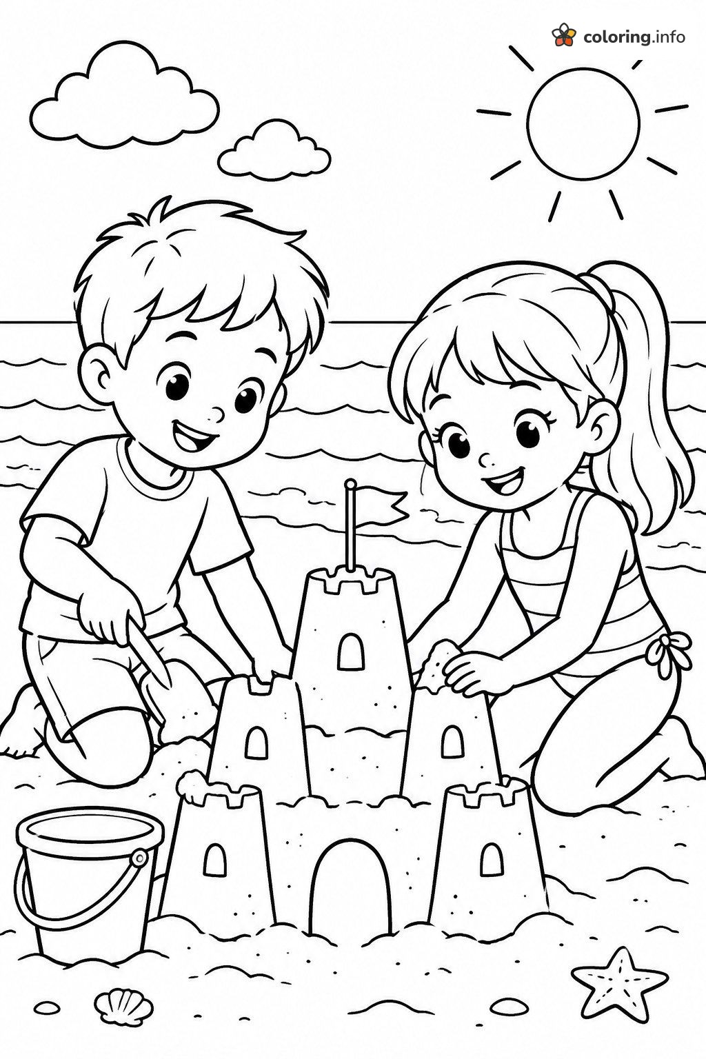 Sandcastle Day at the Beach, Coloring Page For Kids coloring page Sandcastle Day at the Beach, Coloring Page For Kids coloring page