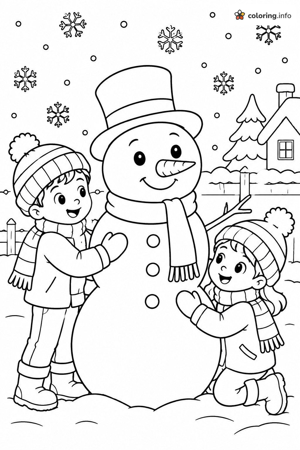 Snowman Building Winter Coloring Page For Kids coloring sheet Snowman Building Winter Coloring Page For Kids coloring sheet