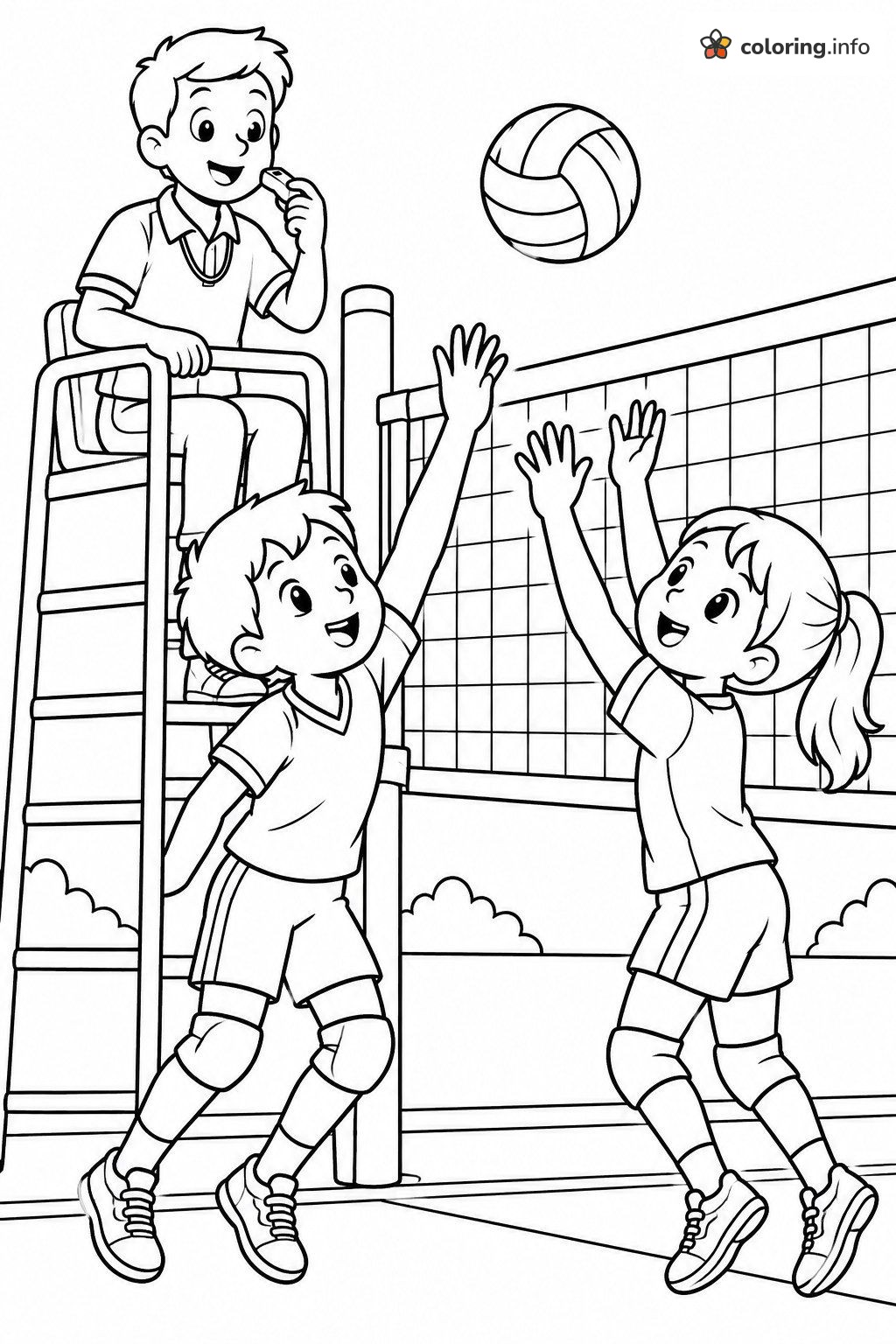 Young Referee Watching Volleyball Jumpers coloring sheet Young Referee Watching Volleyball Jumpers coloring sheet