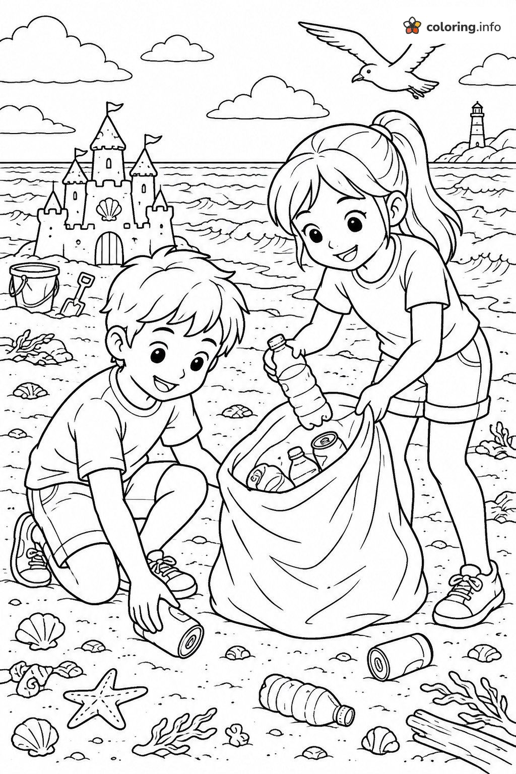 Beach Cleanup Kids Earth Day Coloring Page Beach Cleanup Kids Earth Day Coloring Page