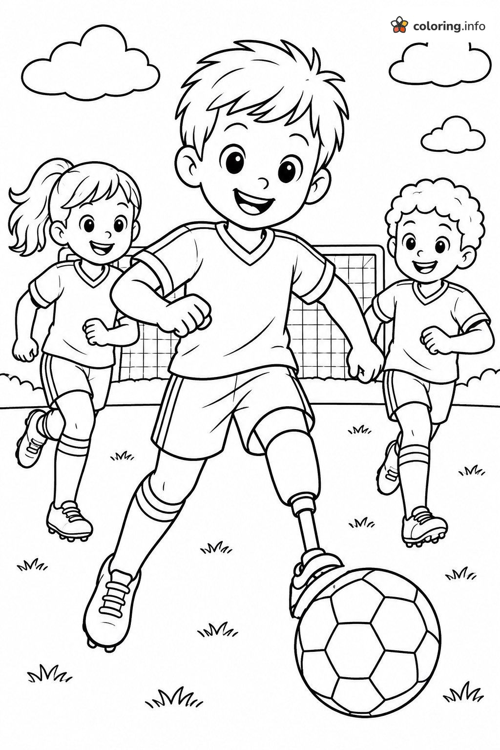 Soccer Team with a Prosthetic Leg Player, Diversity & Inclusion coloring page Soccer Team with a Prosthetic Leg Player, Diversity & Inclusion coloring page