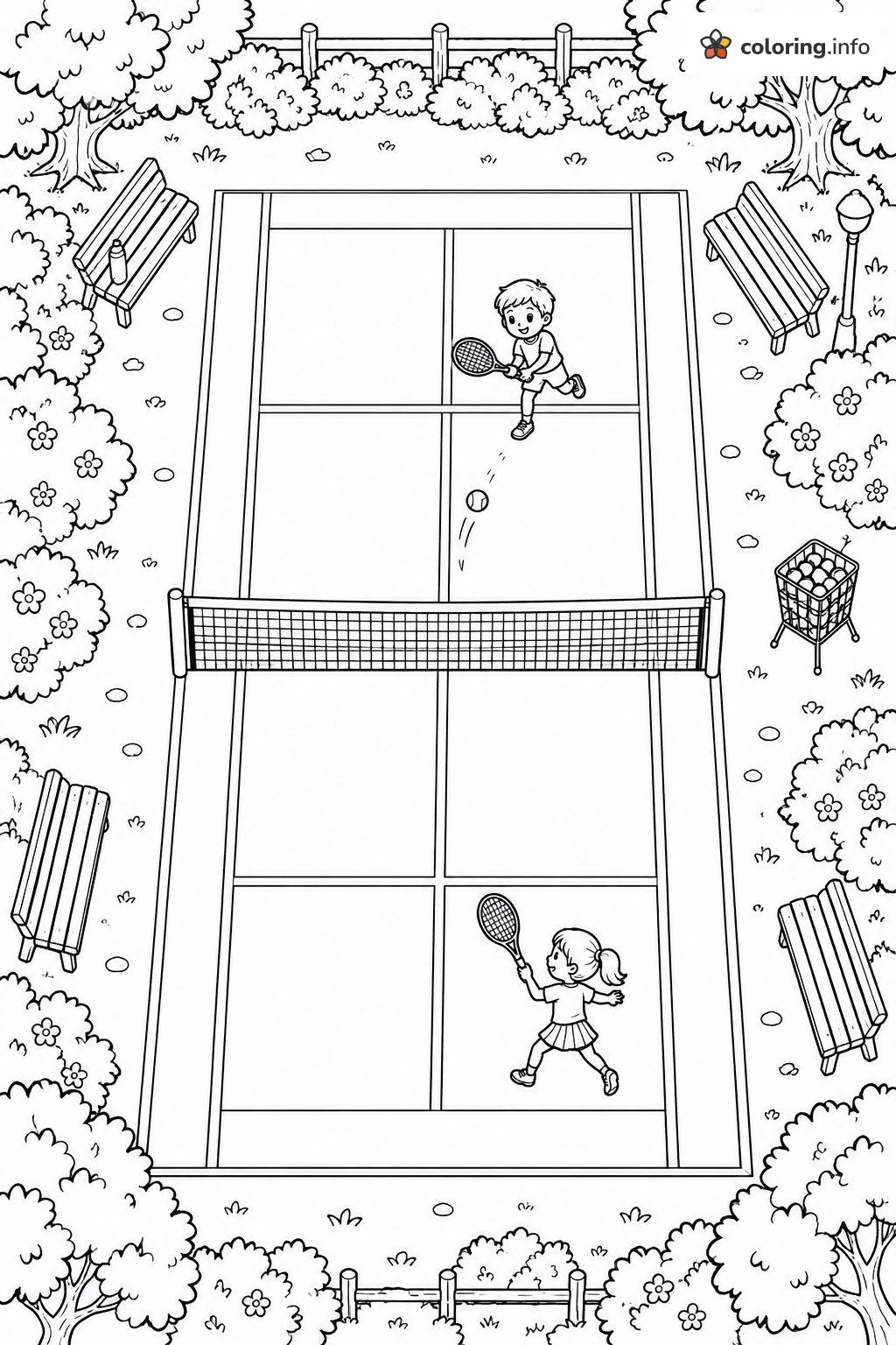 Park Court Tennis Rally from Above coloring sheet Park Court Tennis Rally from Above coloring sheet