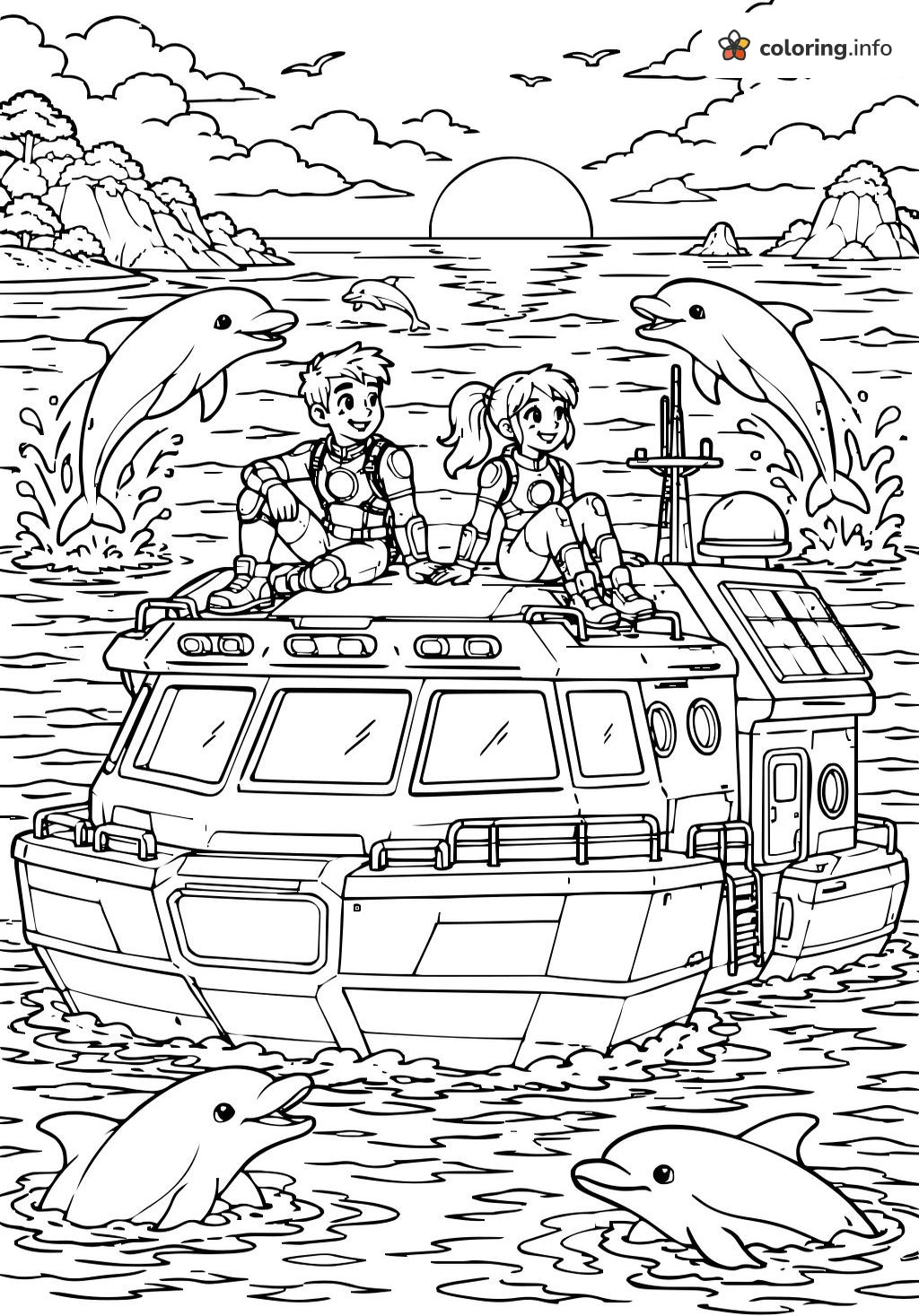 Dolphin Splash Boat Ride with Wild Kratts Kids coloring page Dolphin Splash Boat Ride with Wild Kratts Kids coloring page