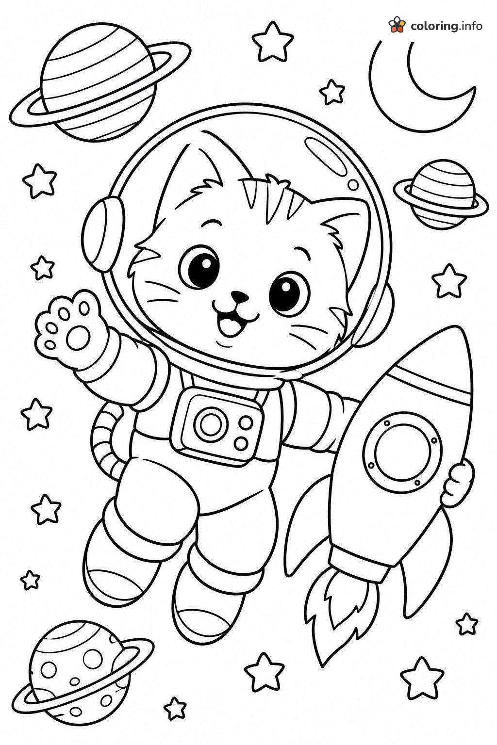 Space Explorer Talking Tom Kitten with a Little Rocket coloring page Space Explorer Talking Tom Kitten with a Little Rocket coloring page