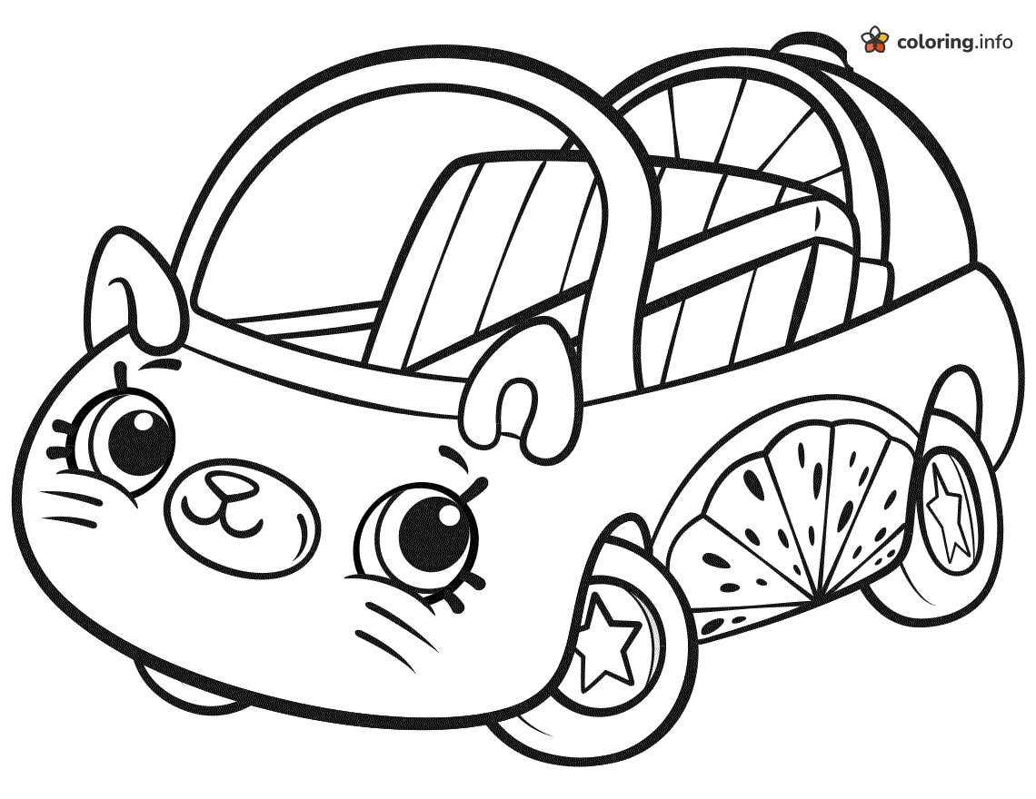 Kitten-Faced Citrus Slice Convertible Shopkins Car coloring page Kitten-Faced Citrus Slice Convertible Shopkins Car coloring page