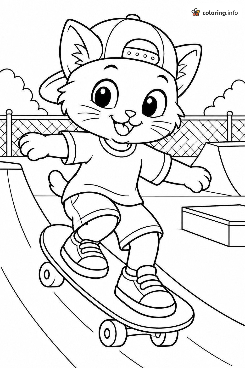 Skatepark Fun for a Talking Tom Kitten in a Backwards Cap printable coloring page Skatepark Fun for a Talking Tom Kitten in a Backwards Cap printable coloring page