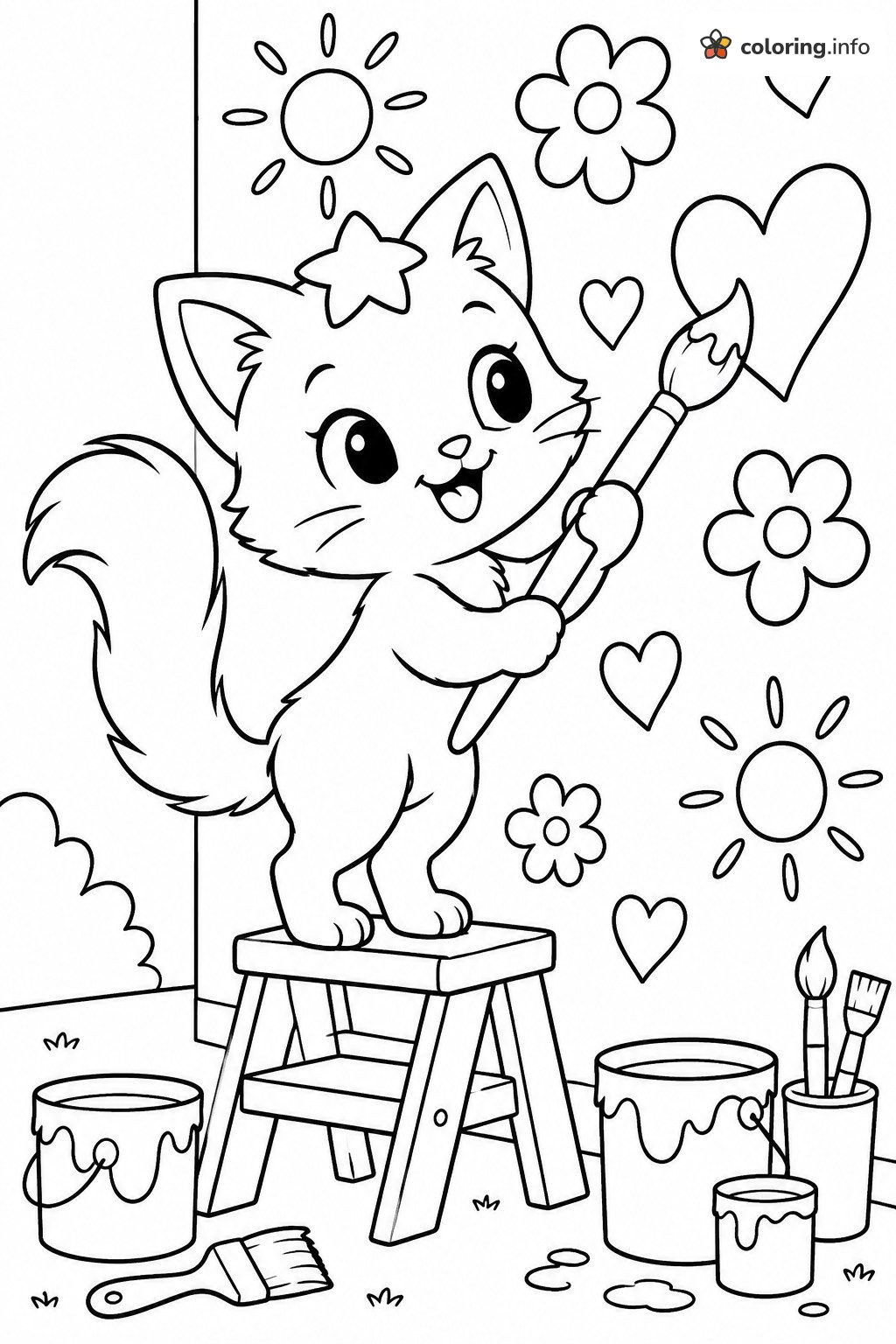Kitten Painting Hearts and Flowers, a Unikitty Page coloring page Kitten Painting Hearts and Flowers, a Unikitty Page coloring page
