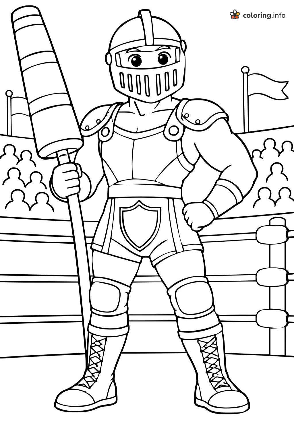 Knight-Costume Wrestler with a Giant Striped Club, WWE / Wrestling printable coloring page Knight-Costume Wrestler with a Giant Striped Club, WWE / Wrestling printable coloring page