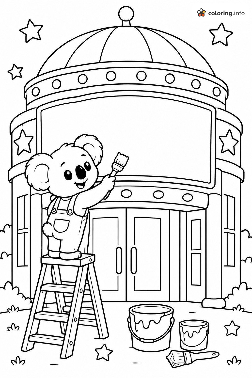 Painting the Theater Sign: Koala on a Ladder in Sing (movie) coloring page Painting the Theater Sign: Koala on a Ladder in Sing (movie) coloring page