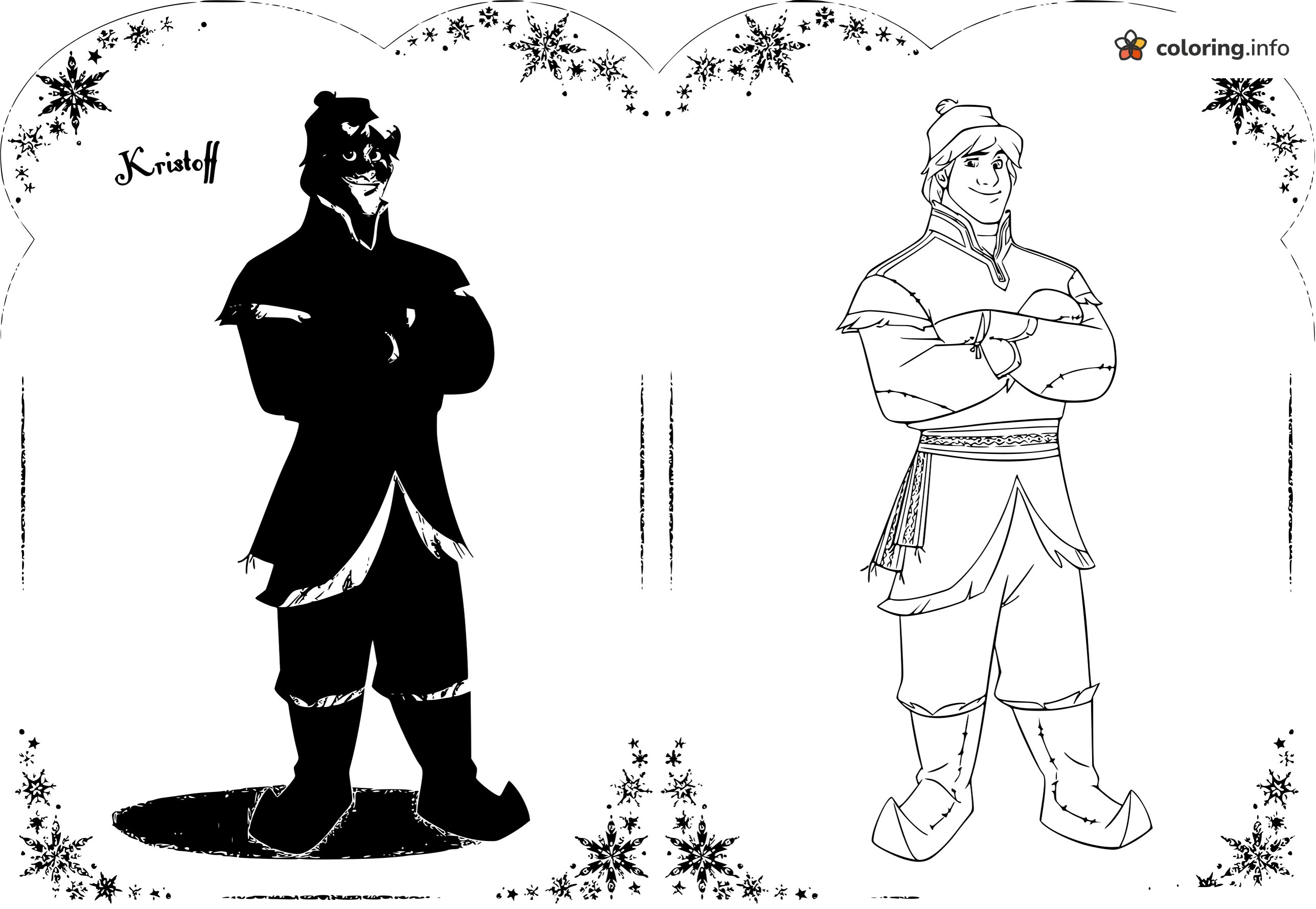 Kristoff Arms Crossed, a Frozen Silhouette and Outline Pair coloring page Kristoff Arms Crossed, a Frozen Silhouette and Outline Pair coloring page