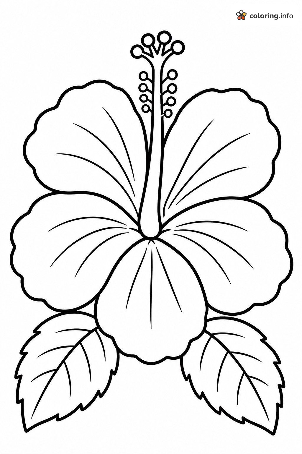 Big Hibiscus Bloom with Two Leaves, Hawaiian Flower Page coloring page Big Hibiscus Bloom with Two Leaves, Hawaiian Flower Page coloring page