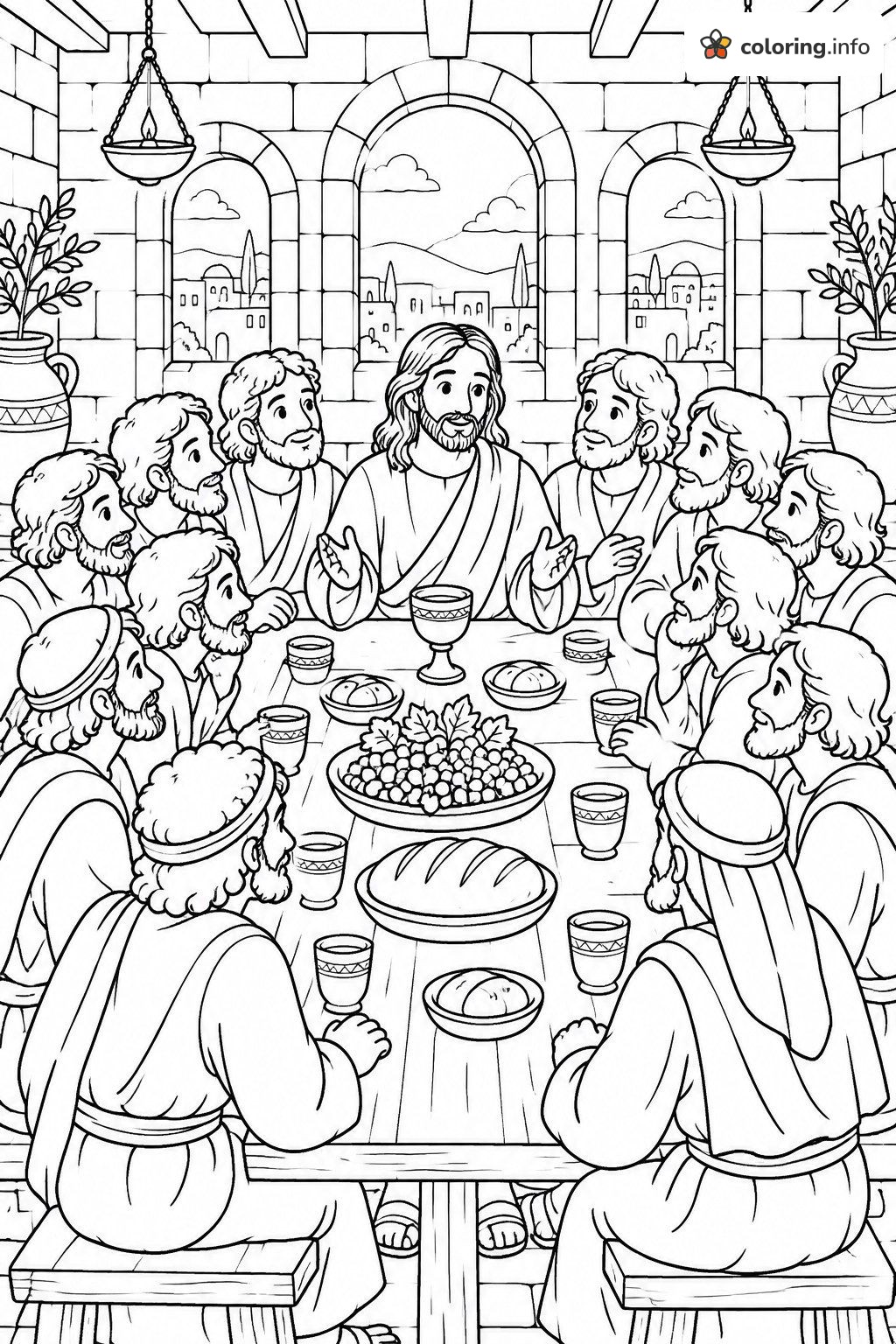 Last Supper Table Scene for Good Friday coloring sheet Last Supper Table Scene for Good Friday coloring sheet