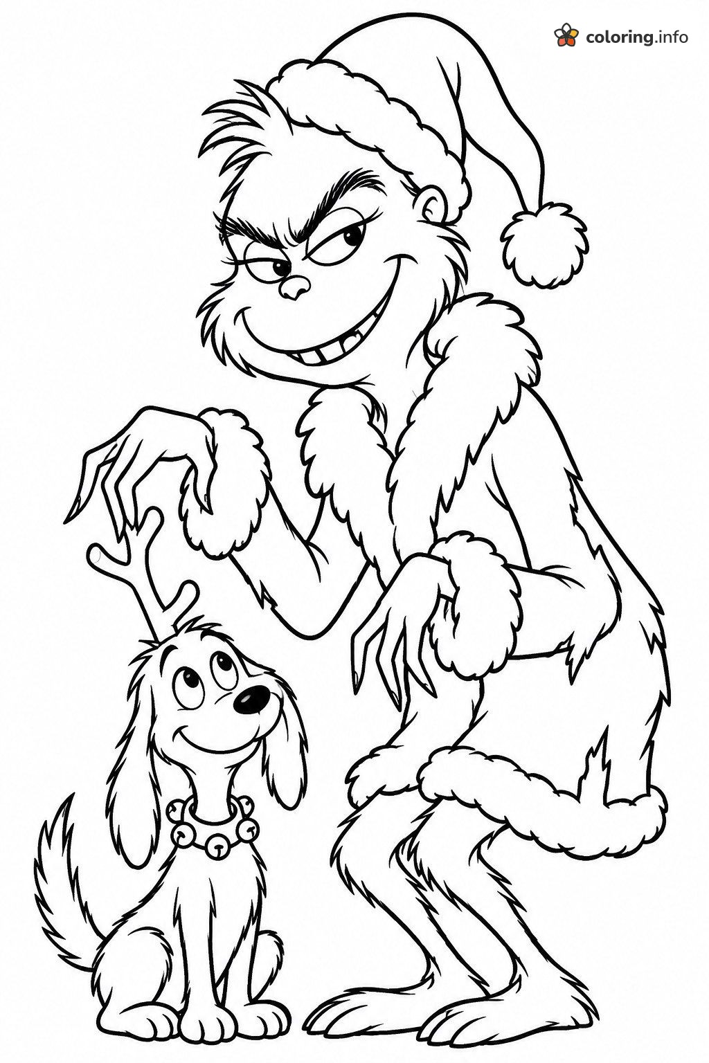 The Grinch Putting Antler on Smiling Puppy Max coloring page The Grinch Putting Antler on Smiling Puppy Max coloring page