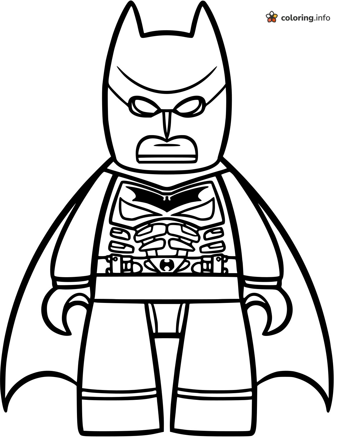 Front View of a Grumpy LEGO Batman printable coloring page Front View of a Grumpy LEGO Batman printable coloring page