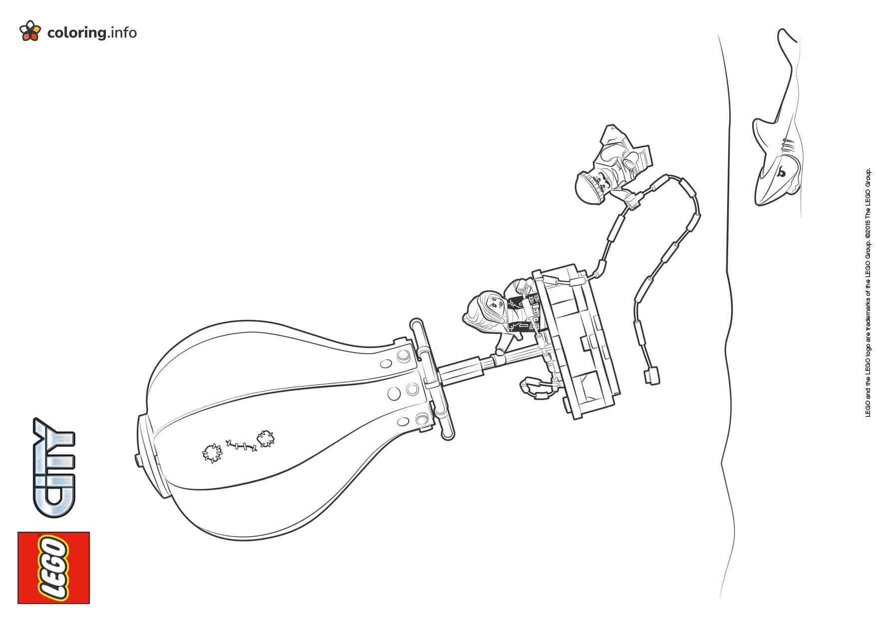 Lifting Balloon, Diver and Shark in Lego City coloring page Lifting Balloon, Diver and Shark in Lego City coloring page