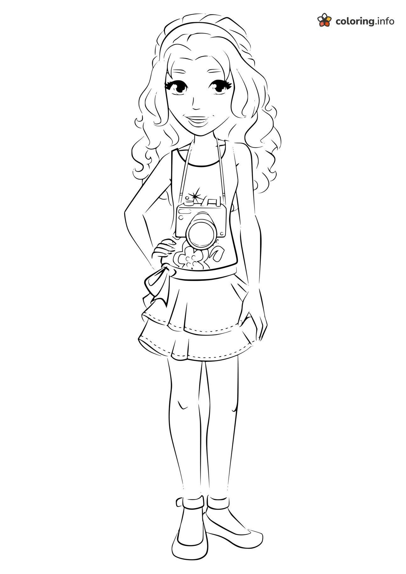 Camera-Ready Lego Friends Girl in a Ruffled Skirt coloring sheet Camera-Ready Lego Friends Girl in a Ruffled Skirt coloring sheet