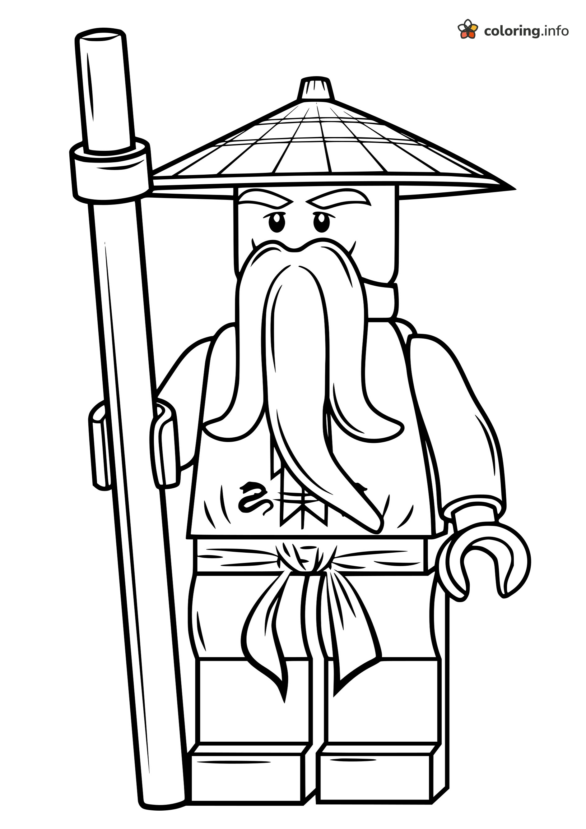 Sensei Wu from LEGO Ninjago with a Bamboo Staff coloring page Sensei Wu from LEGO Ninjago with a Bamboo Staff coloring page