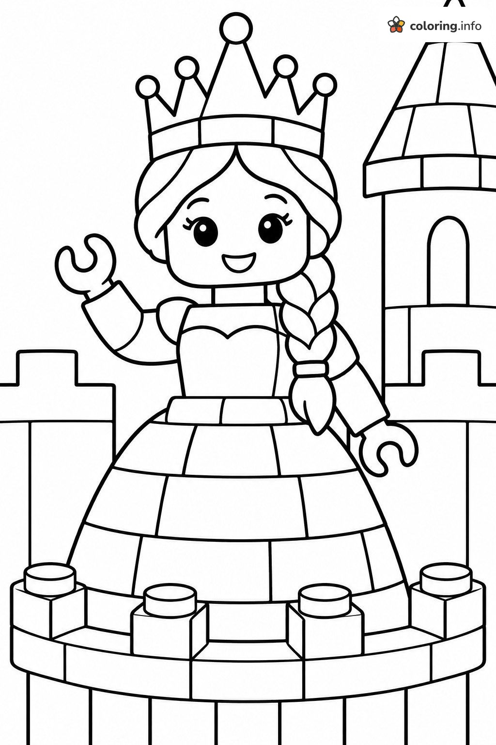Lego Disney Princess Waving from Castle Tower coloring page Lego Disney Princess Waving from Castle Tower coloring page