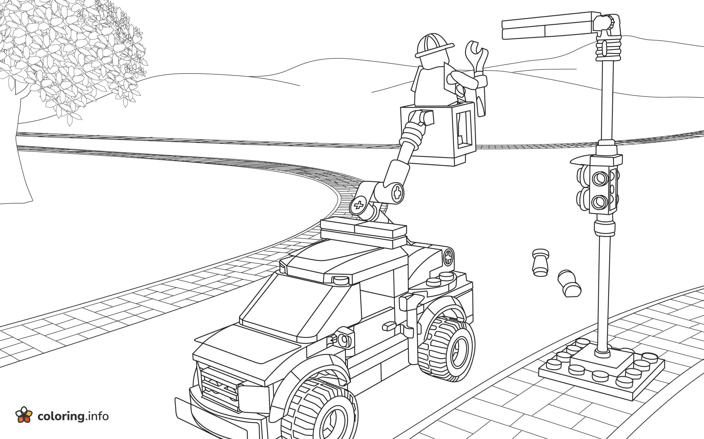 Bucket Lift Worker Fixing a Traffic Light in Lego City coloring page Bucket Lift Worker Fixing a Traffic Light in Lego City coloring page