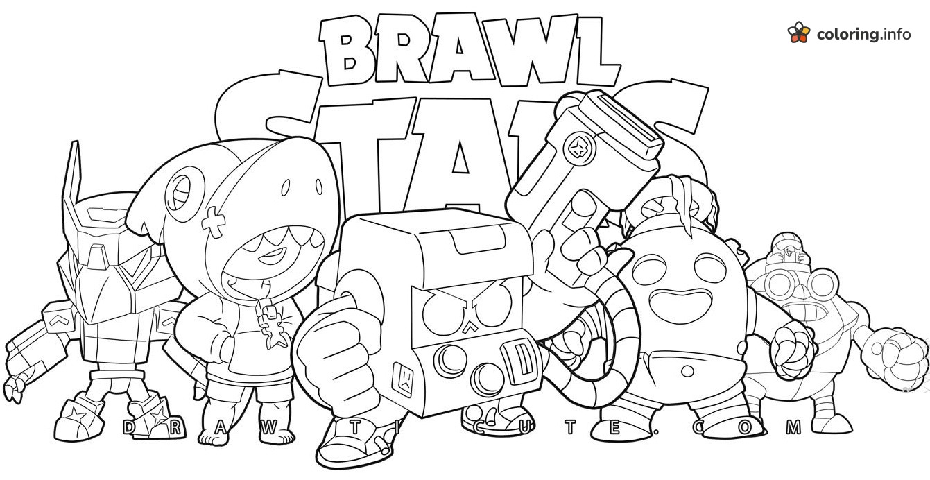 Brawl Stars Group Portrait with Leon, 8-Bit and Spike coloring sheet Brawl Stars Group Portrait with Leon, 8-Bit and Spike coloring sheet