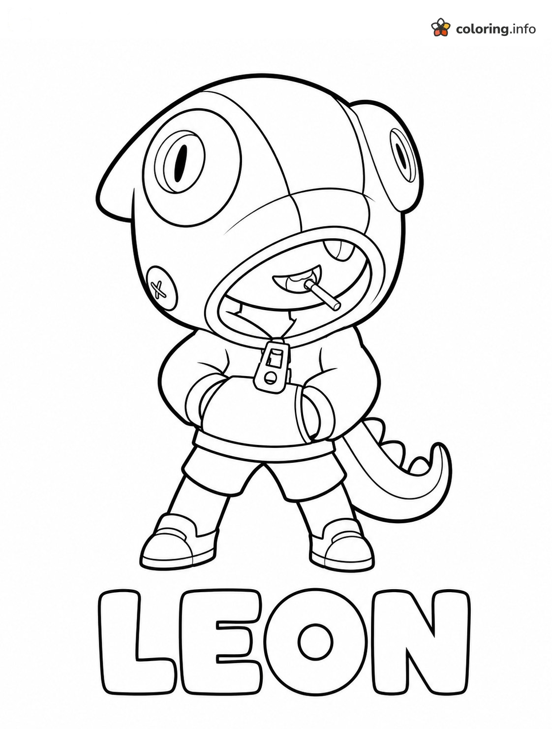 Leon With a Lollipop in a Brawl Stars Shark Hoodie coloring page Leon With a Lollipop in a Brawl Stars Shark Hoodie coloring page