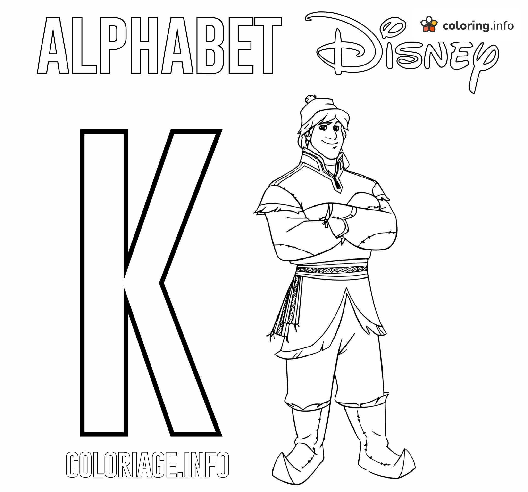 Kristoff Arms Crossed Next to Letter K: Disney Alphabet Page coloring page Kristoff Arms Crossed Next to Letter K: Disney Alphabet Page coloring page