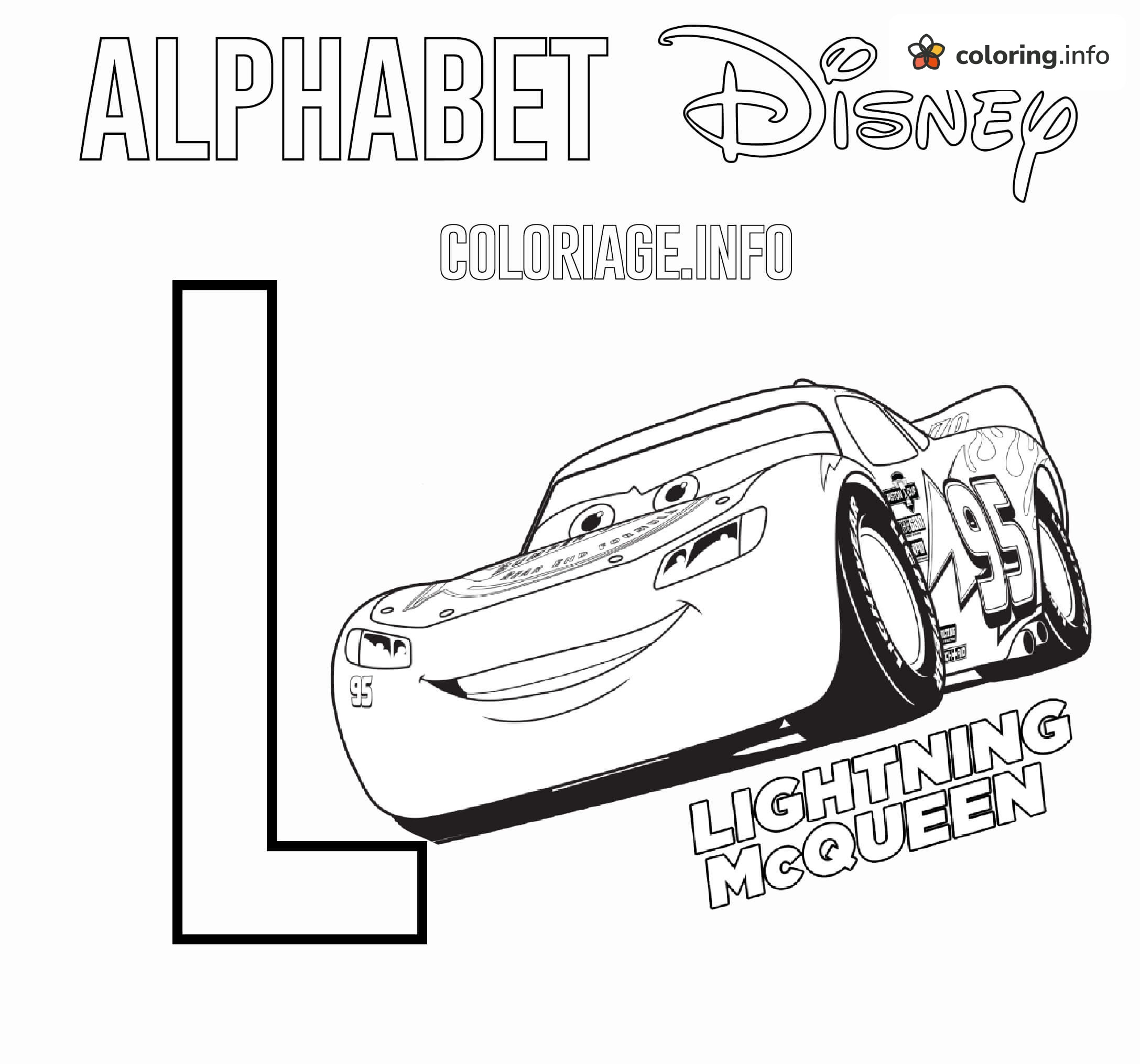 Lightning McQueen Disney Alphabet Letter L coloring page Lightning McQueen Disney Alphabet Letter L coloring page