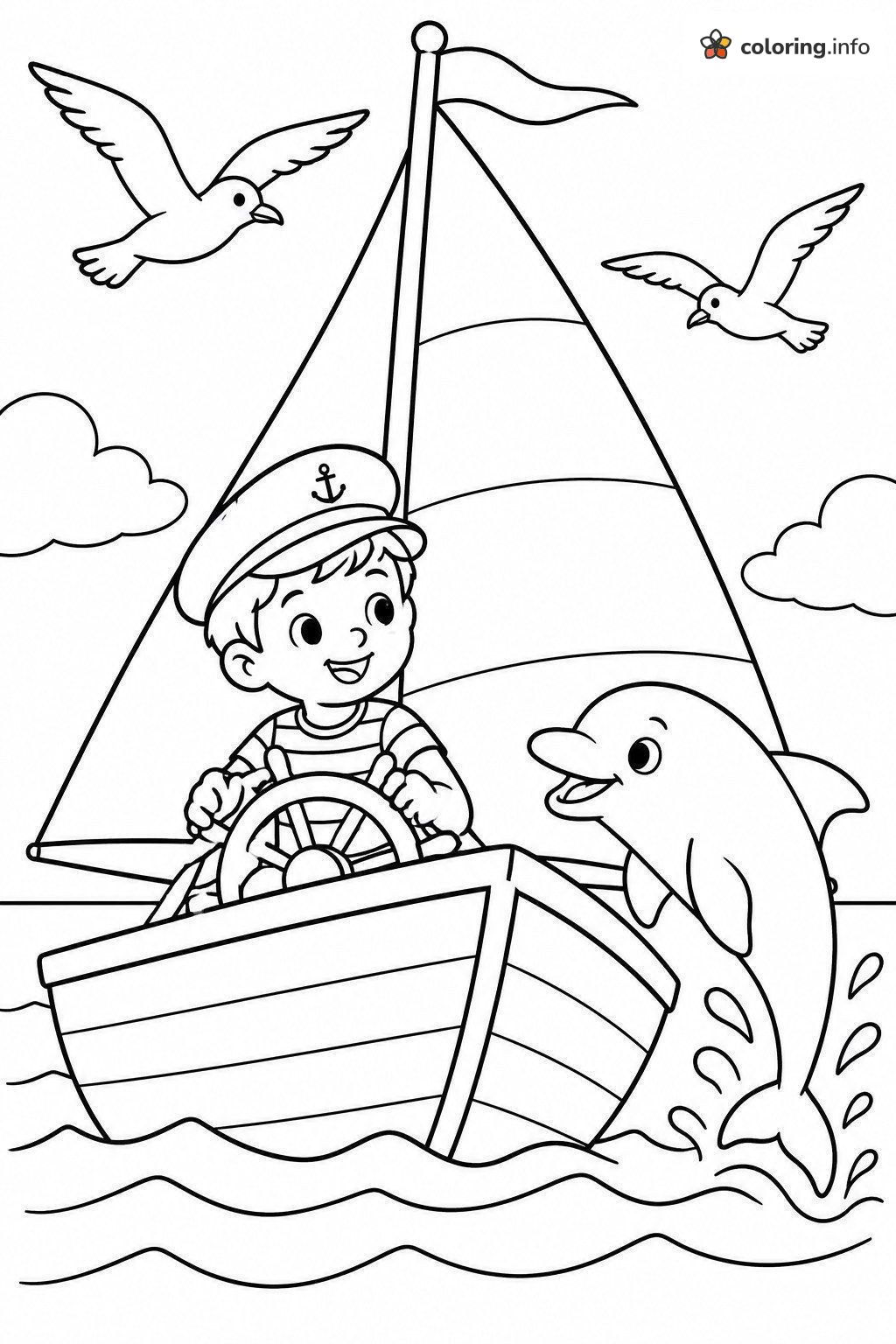 Sailboat Captain and Dolphin Friend, The Legend of Zelda Coloring Page Sailboat Captain and Dolphin Friend, The Legend of Zelda Coloring Page