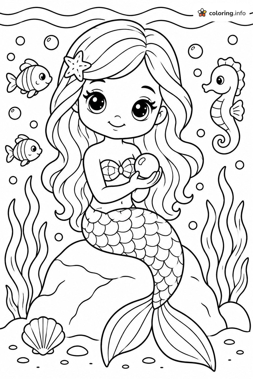 Little Mermaid L.O.L. Surprise! Dolls Page with a Pearl on a Rock coloring page Little Mermaid L.O.L. Surprise! Dolls Page with a Pearl on a Rock coloring page
