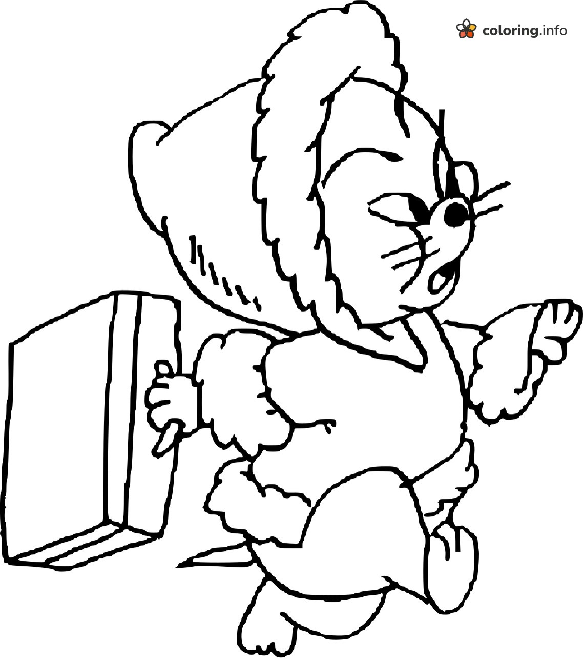 Bonnet-Wearing Mouse with a Suitcase, Tom and Jerry Style coloring page Bonnet-Wearing Mouse with a Suitcase, Tom and Jerry Style coloring page