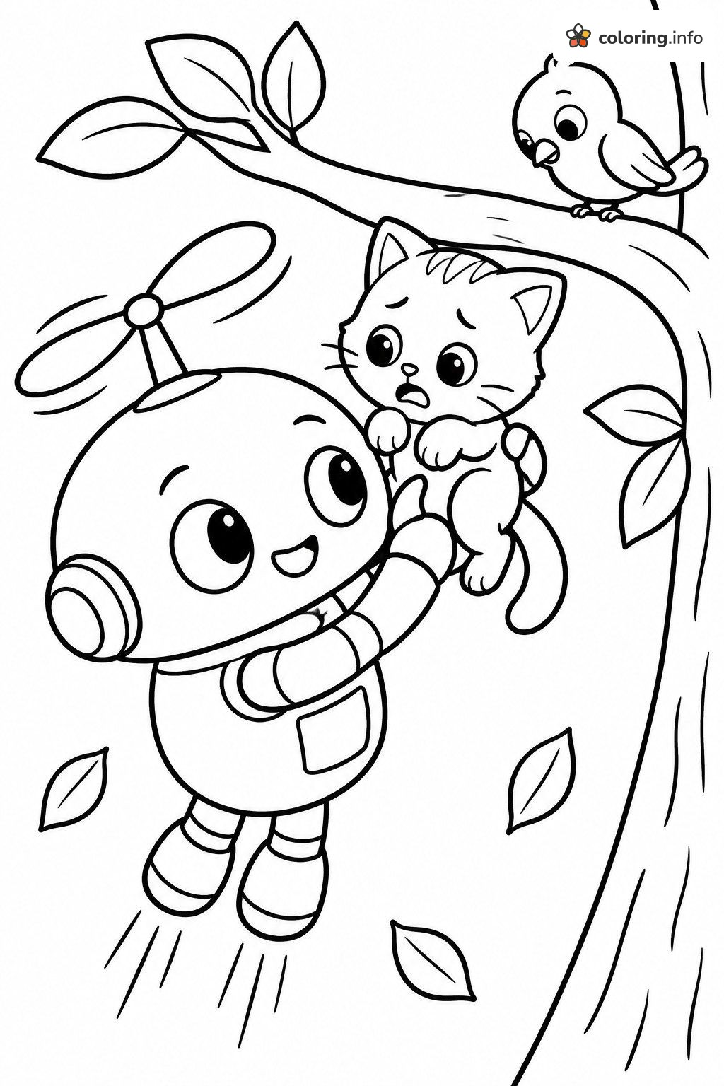 Little Propeller Robot Saves a Kitten, Teen Titans Go! Coloring Sheet Little Propeller Robot Saves a Kitten, Teen Titans Go! Coloring Sheet
