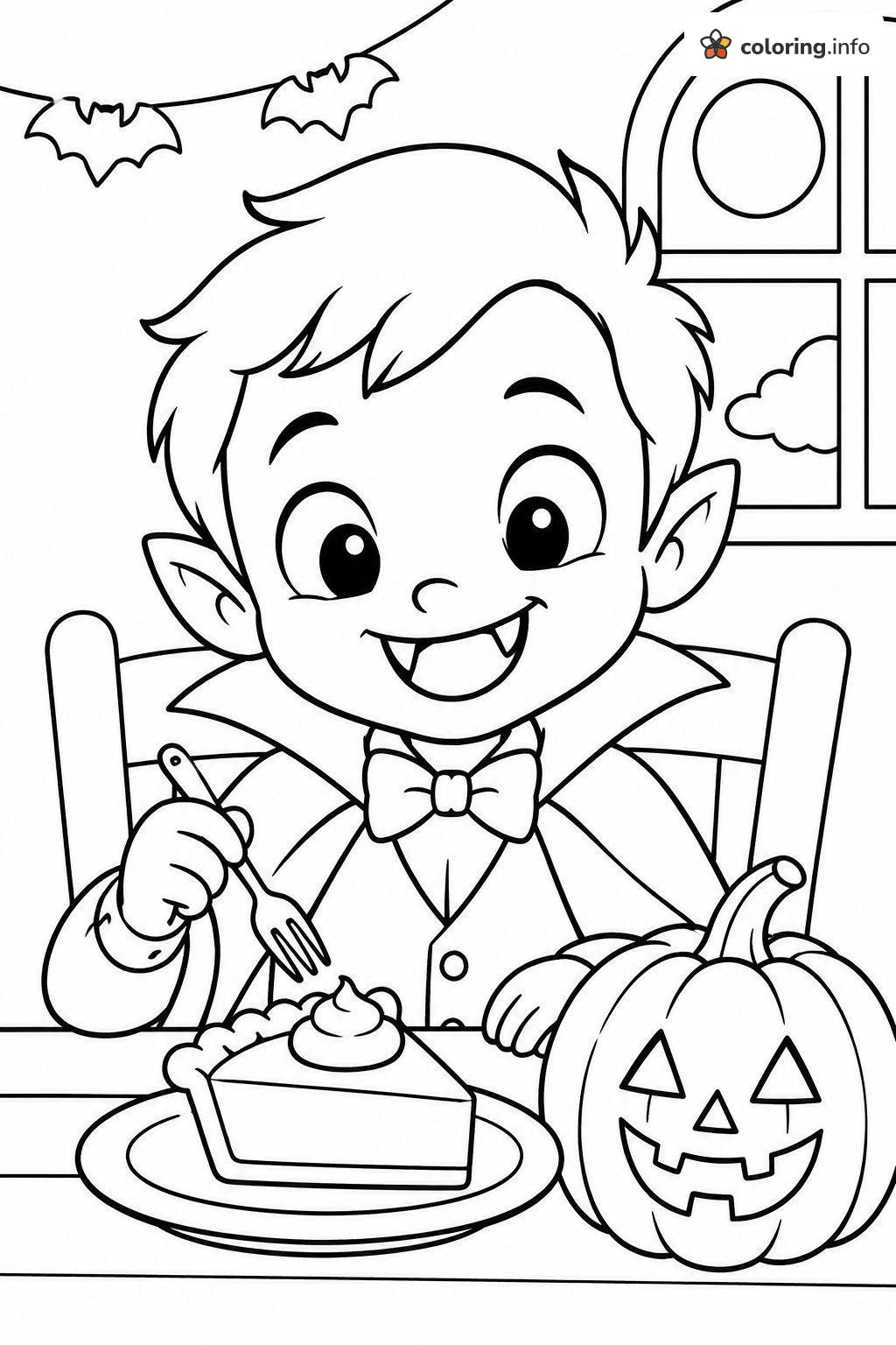 Pumpkin Pie Time for a Little Vampire printable coloring page Pumpkin Pie Time for a Little Vampire printable coloring page
