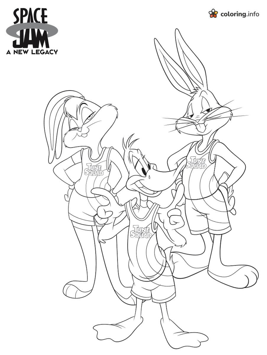 Lola, Daffy and Bugs Together in Space Jam Jerseys coloring page Lola, Daffy and Bugs Together in Space Jam Jerseys coloring page