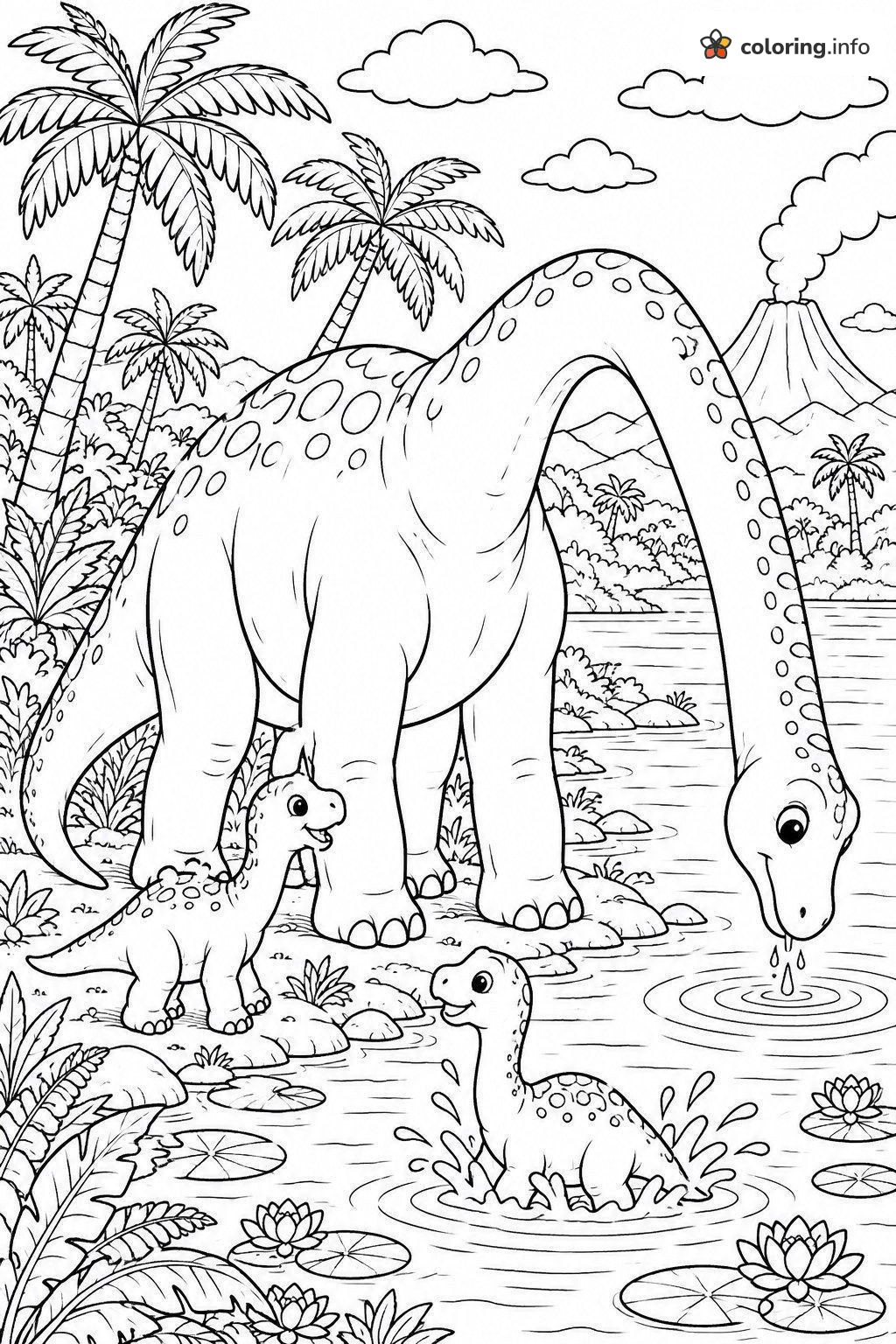 Dinosaur Family at the Lake With Lily Pads coloring page Dinosaur Family at the Lake With Lily Pads coloring page