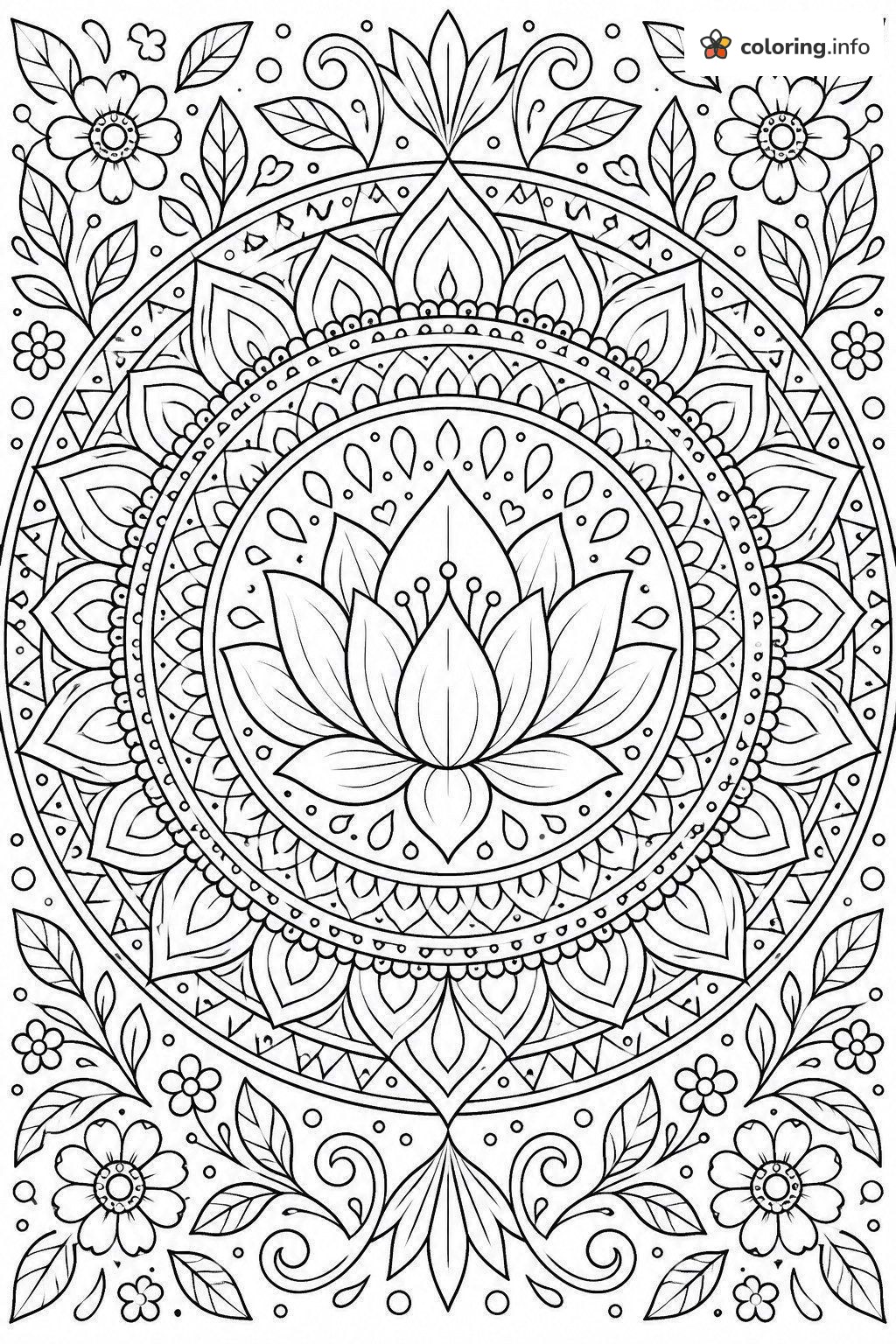 Lotus Mandala with Detailed Floral Border coloring sheet Lotus Mandala with Detailed Floral Border coloring sheet