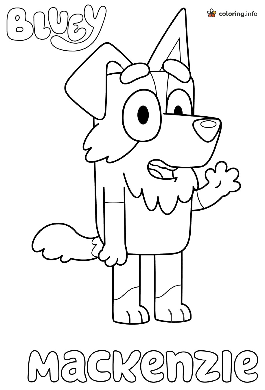 Waving Mackenzie the Border Collie from Bluey coloring page Waving Mackenzie the Border Collie from Bluey coloring page