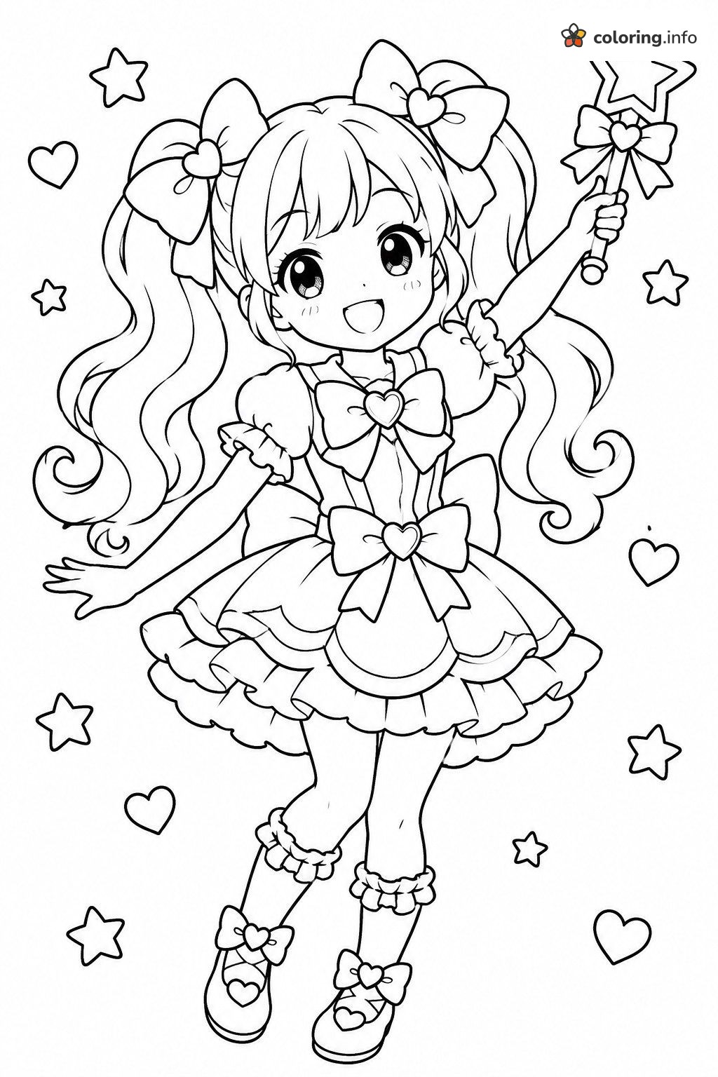 Magical Girl in Anime Style Holding a Star Wand coloring page Magical Girl in Anime Style Holding a Star Wand coloring page