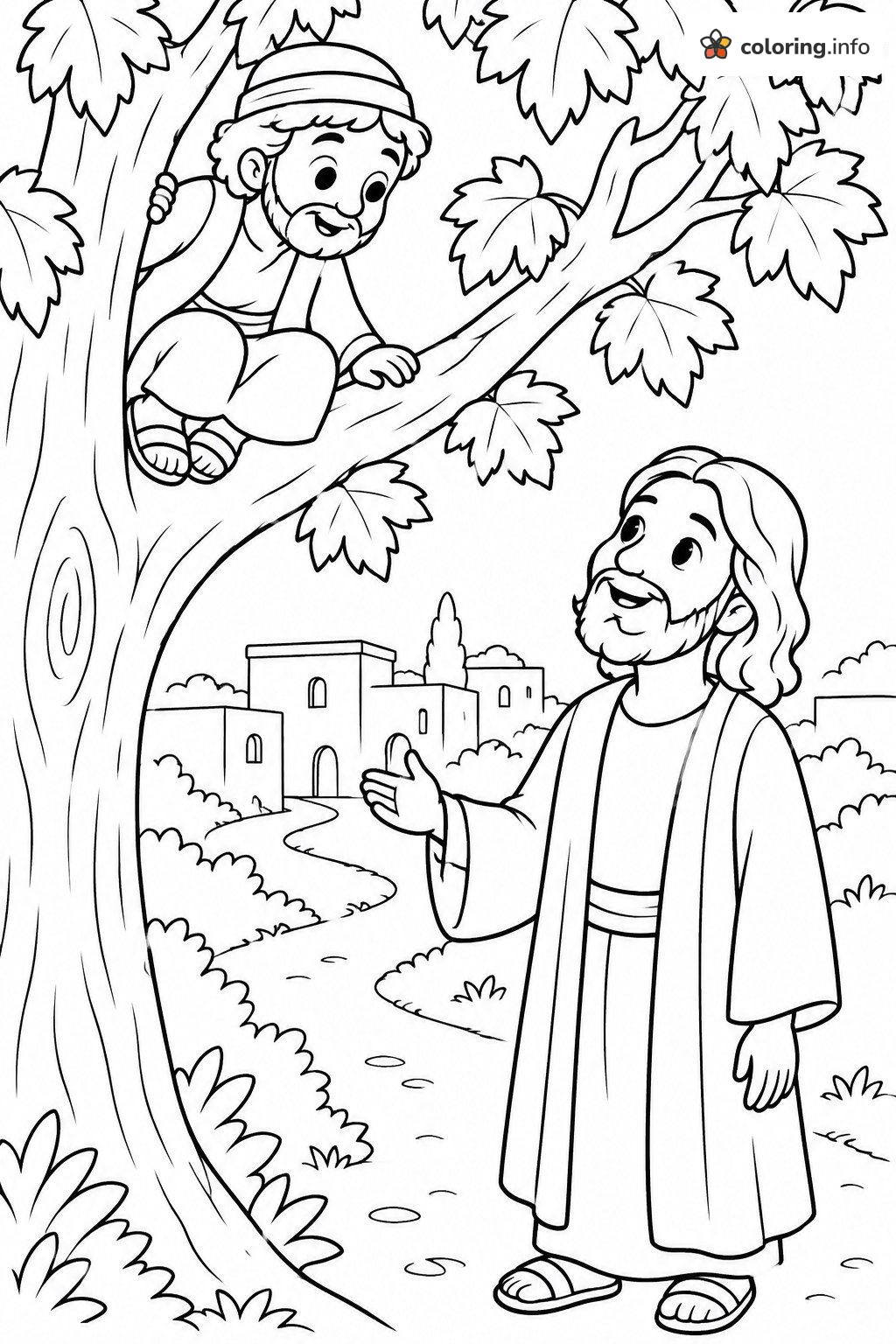 Climbing a Tree to See Jesus, Bible Coloring Page Climbing a Tree to See Jesus, Bible Coloring Page