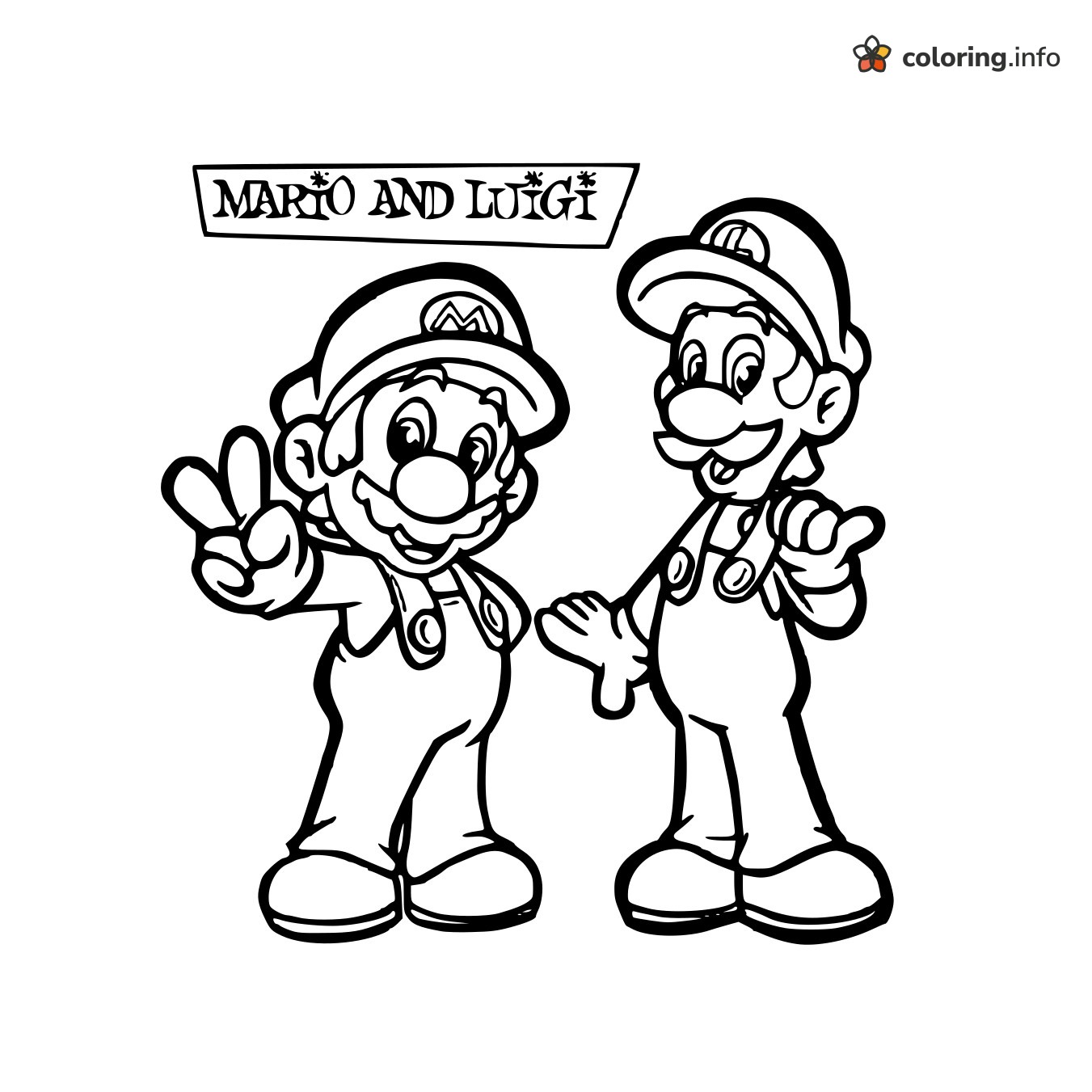 Mario and Luigi Making a Peace Sign, Super Mario Brothers coloring page Mario and Luigi Making a Peace Sign, Super Mario Brothers coloring page