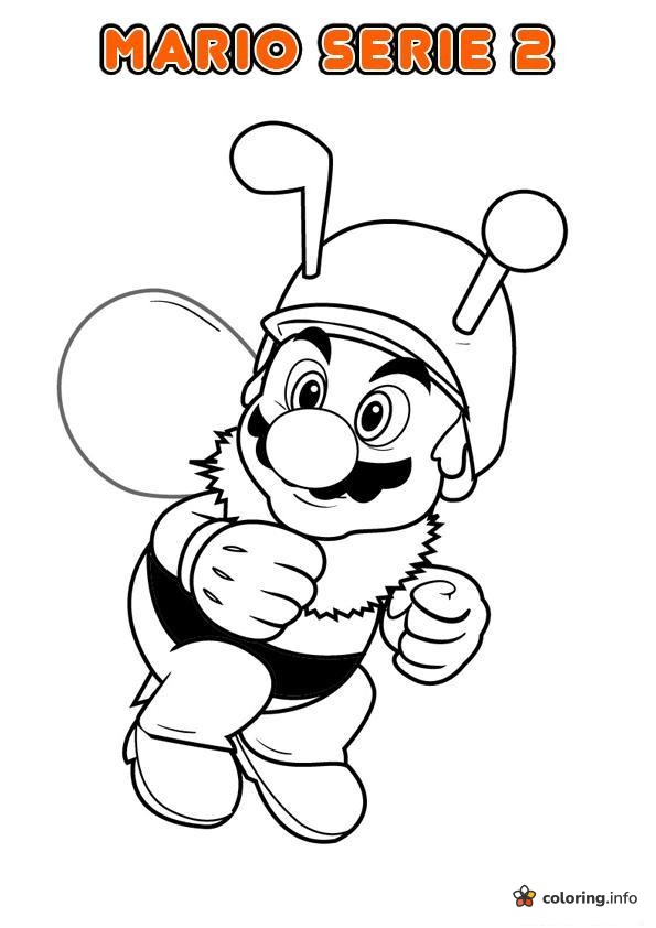 Flying Bee Mario: Super Mario Coloring Page Flying Bee Mario: Super Mario Coloring Page