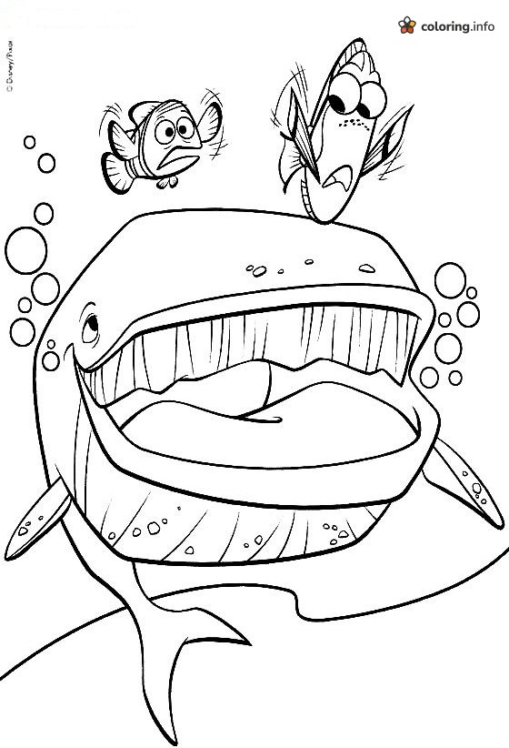 Marlin and Dory Above a Huge Open-Mouthed Whale, Finding Nemo Page coloring page Marlin and Dory Above a Huge Open-Mouthed Whale, Finding Nemo Page coloring page