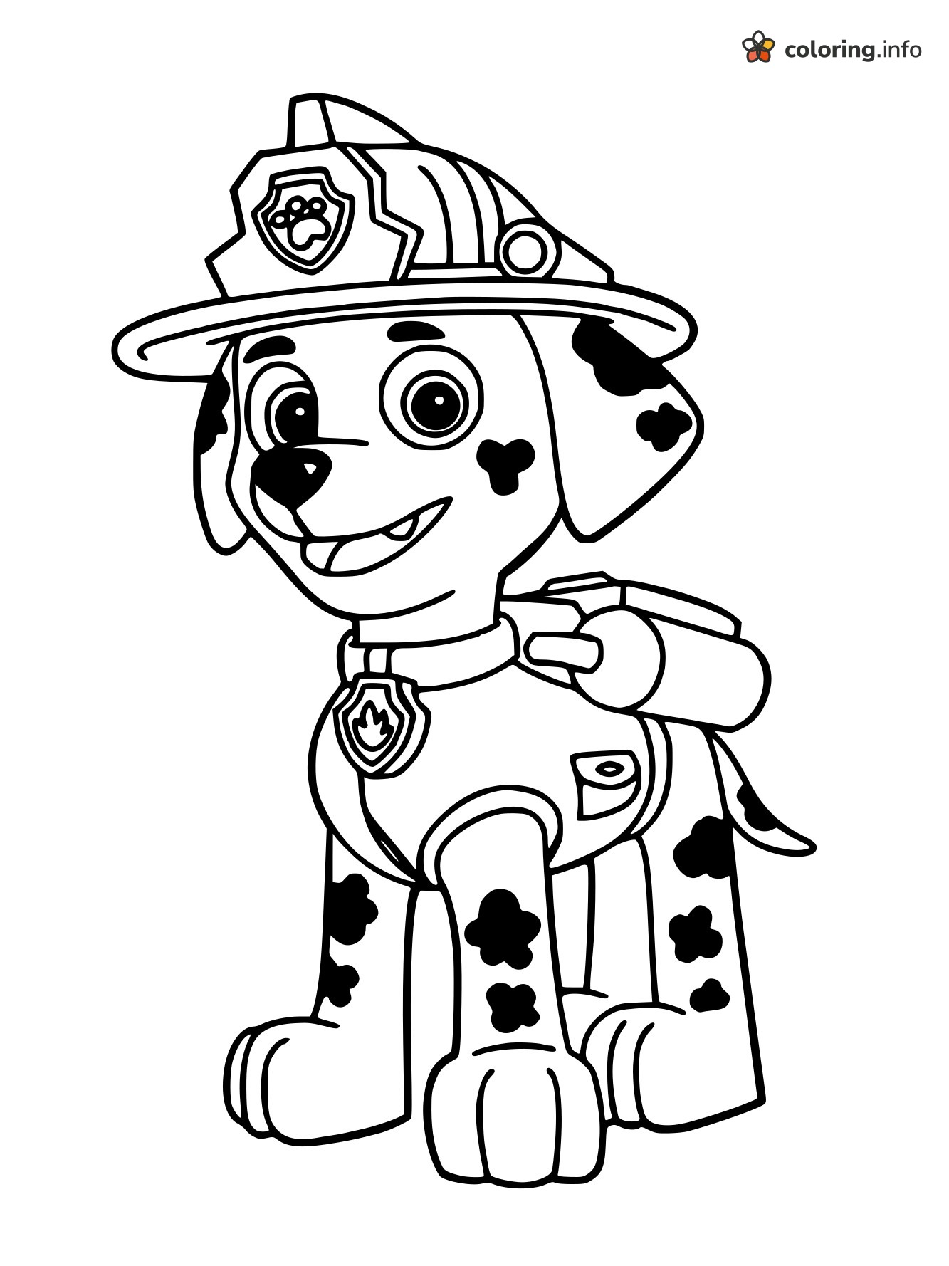 Sitting Marshall the Dalmatian, a PAW Patrol Firefighter Pup coloring page Sitting Marshall the Dalmatian, a PAW Patrol Firefighter Pup coloring page