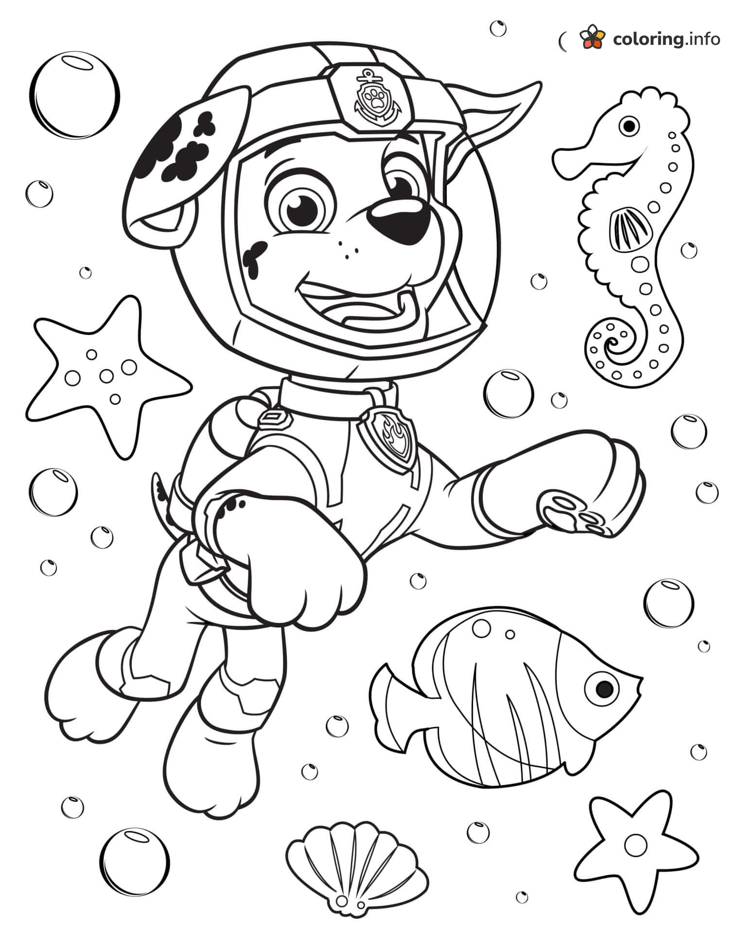 Diving Deep With Marshall, a PAW Patrol Underwater Page coloring page Diving Deep With Marshall, a PAW Patrol Underwater Page coloring page