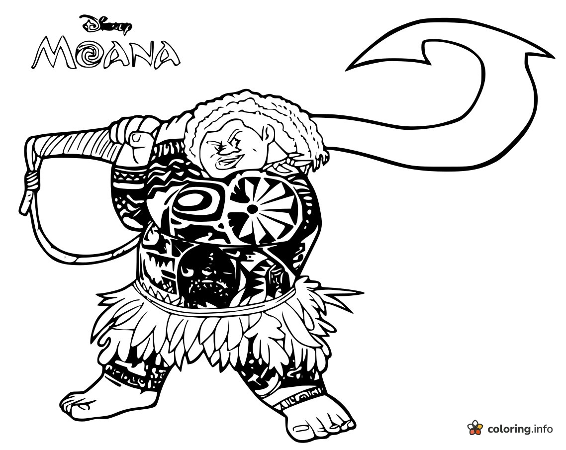 Maui Resting His Giant Hook on One Shoulder, Moana Page coloring sheet Maui Resting His Giant Hook on One Shoulder, Moana Page coloring sheet