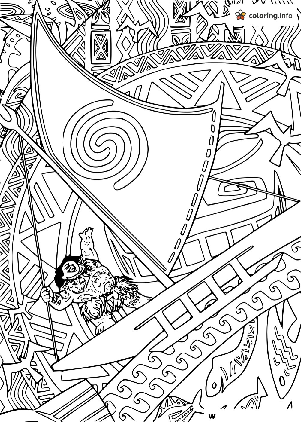 Detailed Maui Canoe Page for Moana Fans coloring page Detailed Maui Canoe Page for Moana Fans coloring page