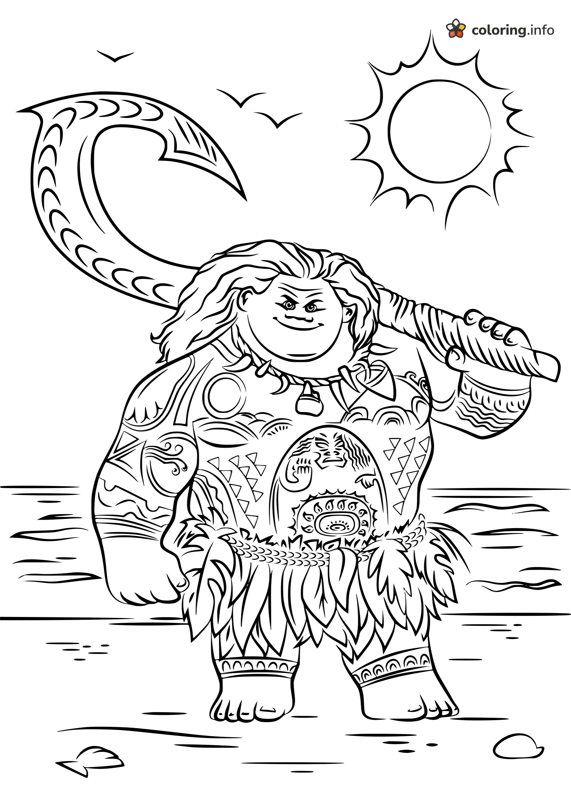 Maui From Moana With His Giant Hook on a Sandy Shore coloring page Maui From Moana With His Giant Hook on a Sandy Shore coloring page