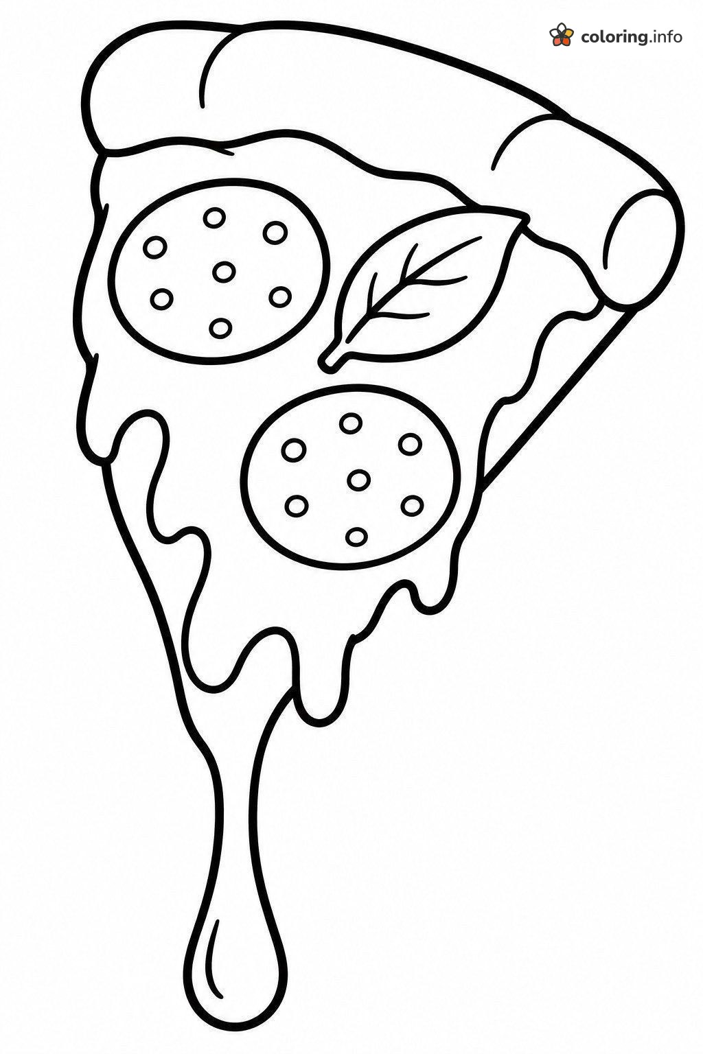 Gooey Pepperoni Pizza Slice with a Basil Leaf coloring page Gooey Pepperoni Pizza Slice with a Basil Leaf coloring page