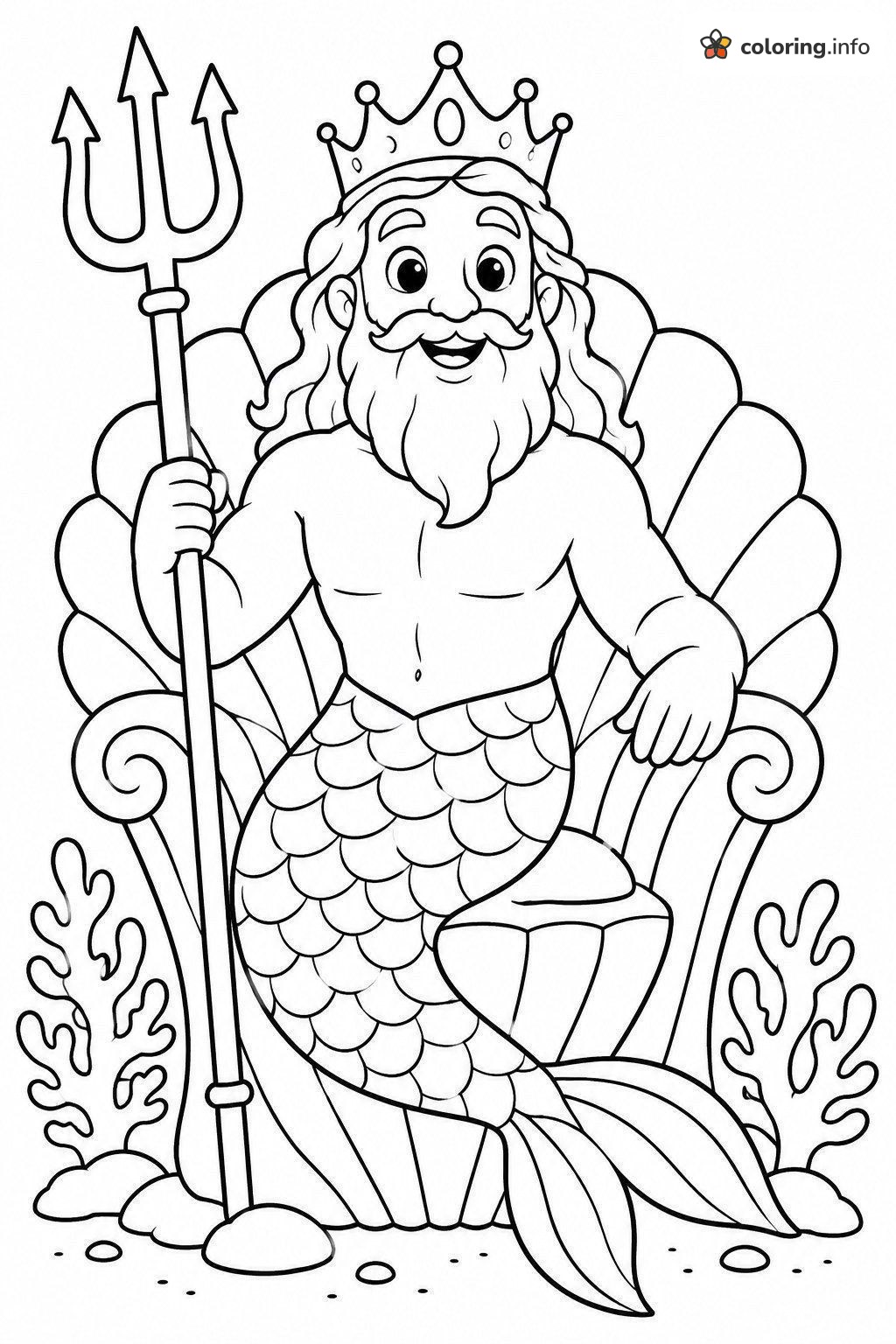 Mermaid World Merman King With a Trident on His Throne coloring page Mermaid World Merman King With a Trident on His Throne coloring page